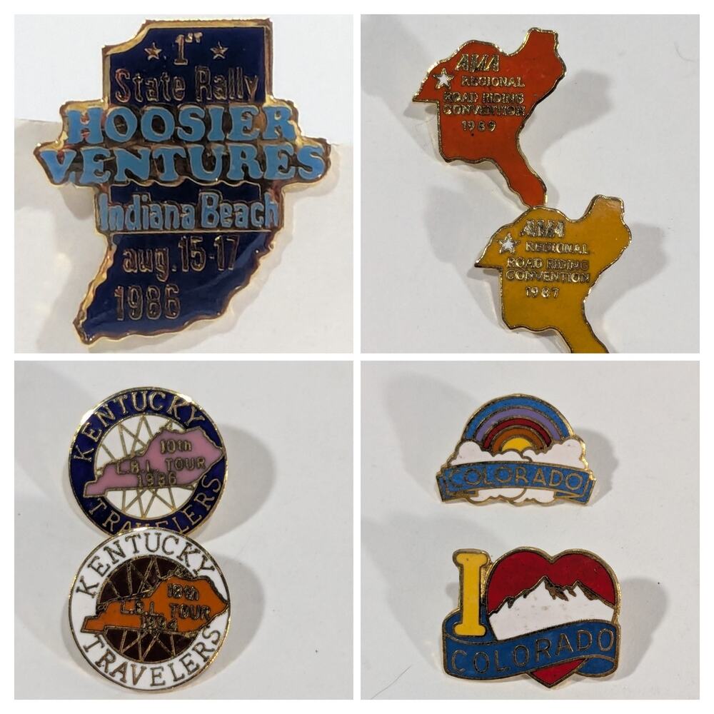 Yamaha AMA motorcycle lapel pins 1980s-90s Indiana Kentucky rally lot of 7 vtg
